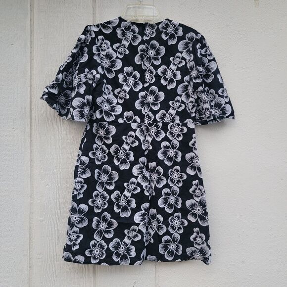 Zara floral embroidered tunic dress womens sz med blk/ Wht - Picture 2 of 4